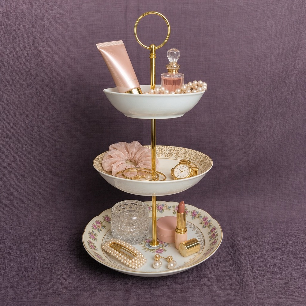 China plate and Bowl 3/2 tier serving tray set - Handmade in Montana ! - Picture 3 of 16